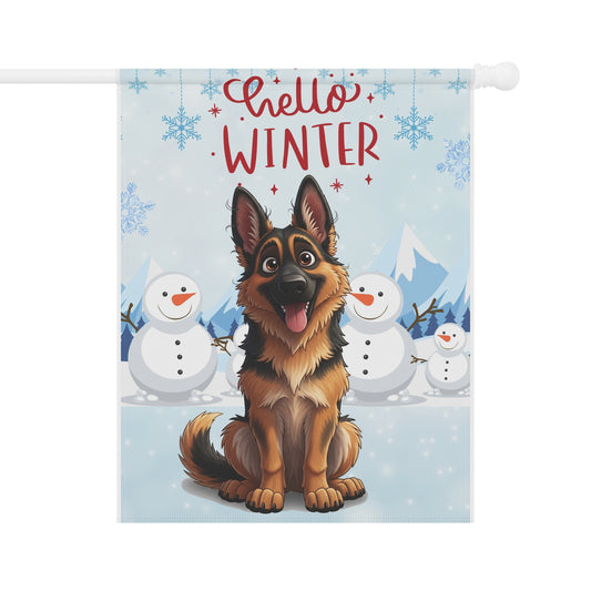 German Shepherd Hello Winter Garden Banner