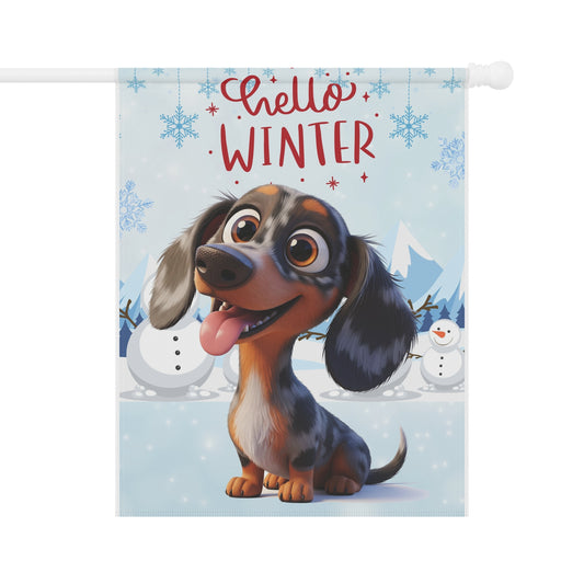 Dacshund Hello Winter Garden Banner