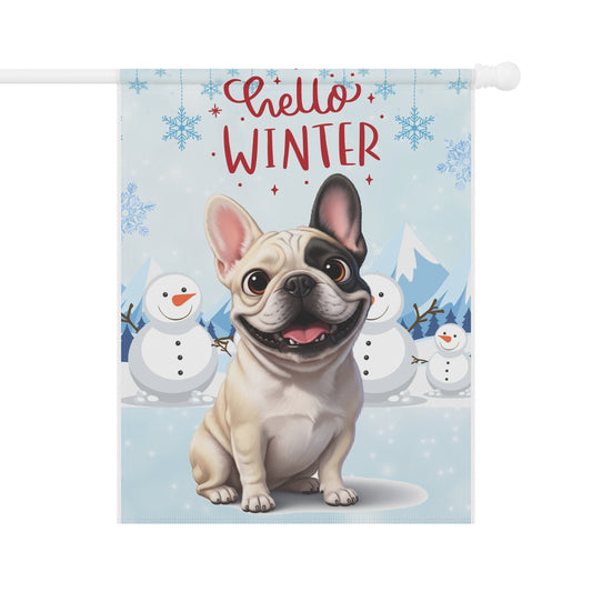 Frenchie Hello Winter Garden Banner