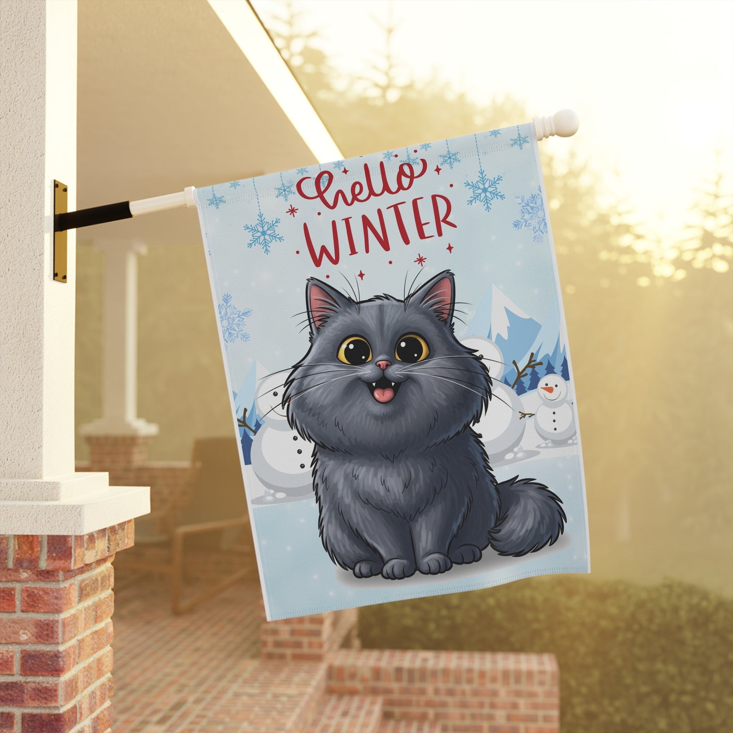 Persian Cat Hello Winter Garden Banner