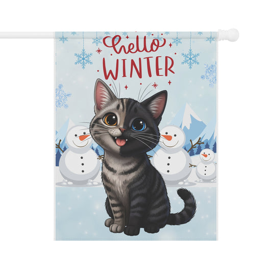 Short hair chimera cat Hello Winter Garden Banner