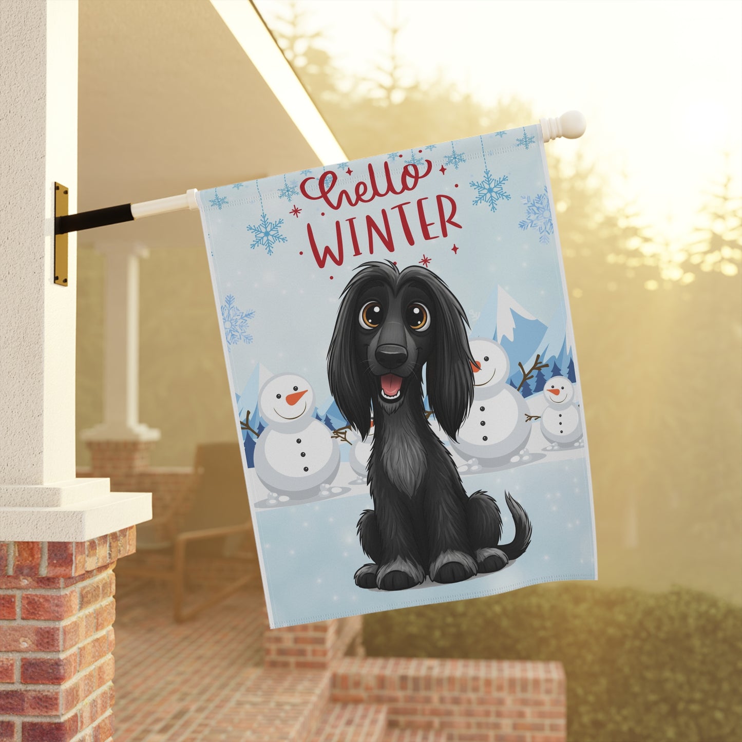 Afghan Hound Hello Winter Garden Banner