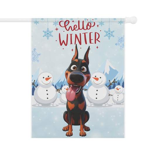 Doberman Hello Winter Garden Banner