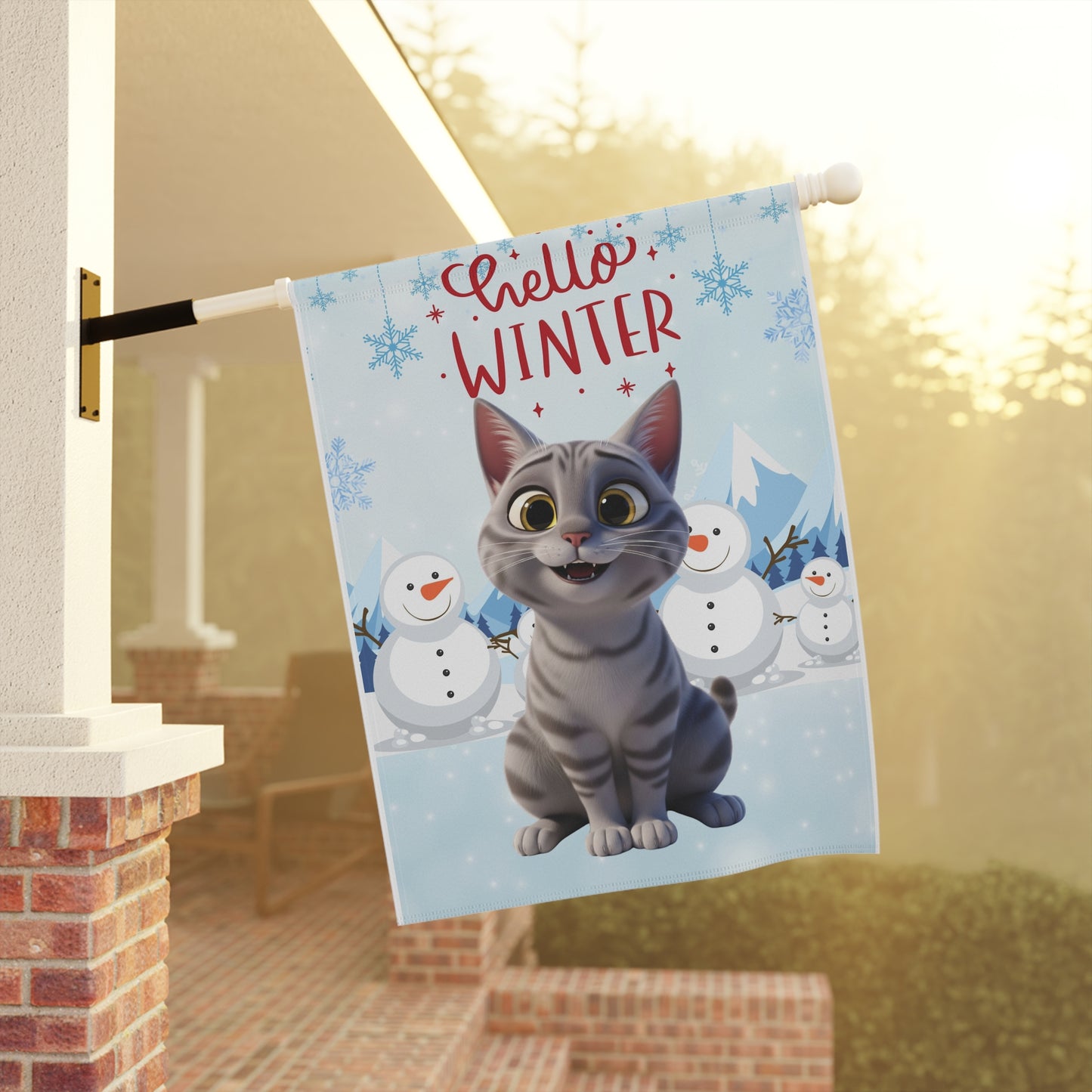 Short hair silver tabby cat Hello Winter Garden Banner