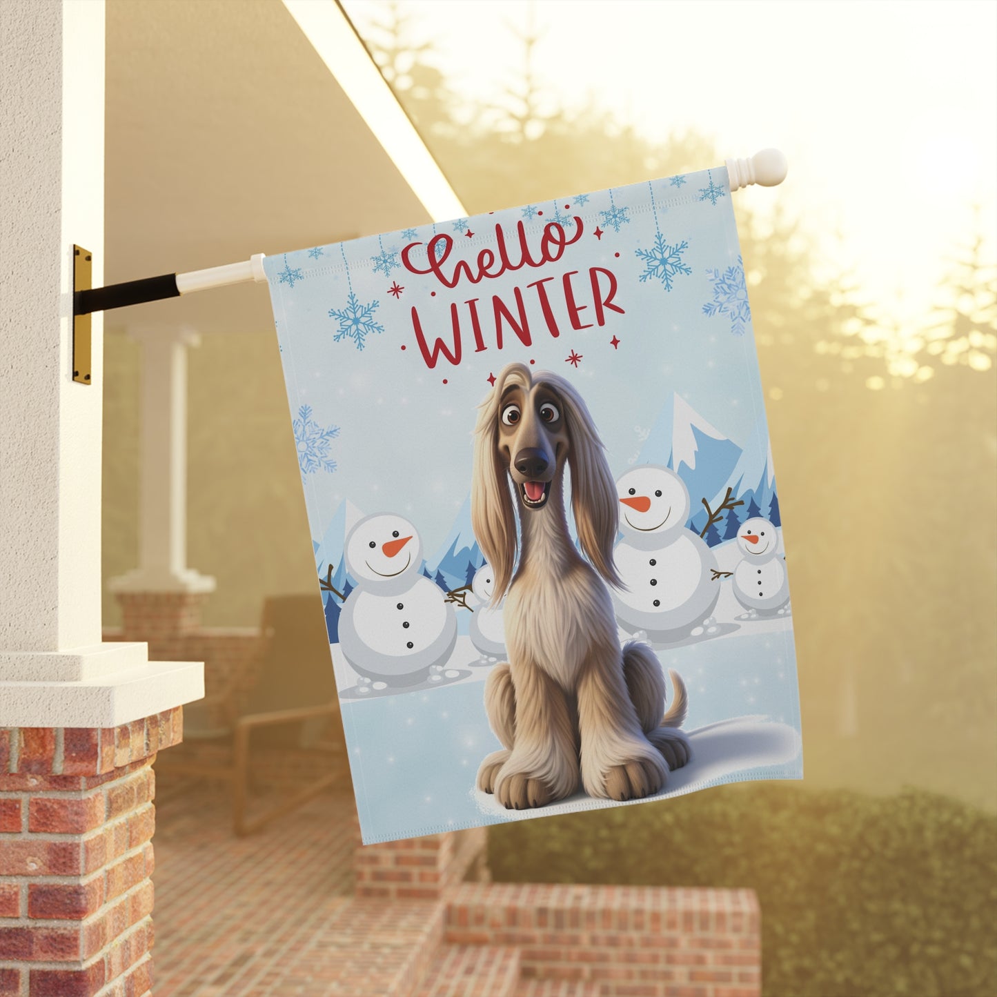 Afghan Hound Hello Winter Garden Banner
