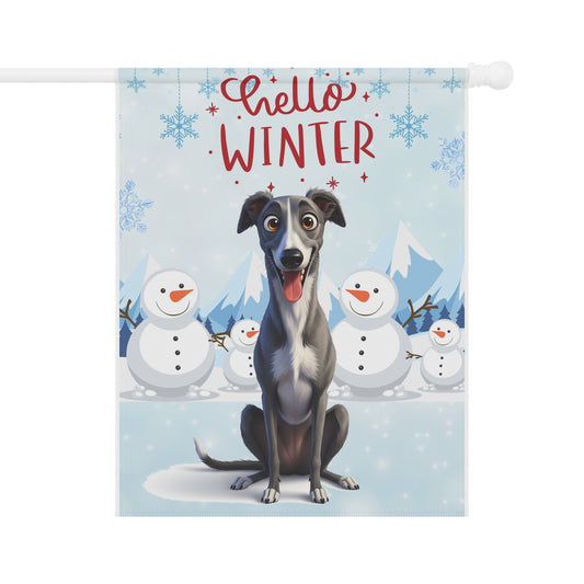 Greyhound Hello Winter Garden Banner