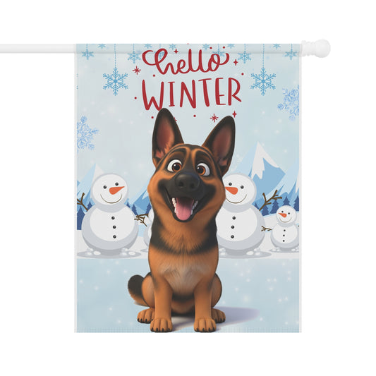 German Shepherd Hello Winter Garden Banner