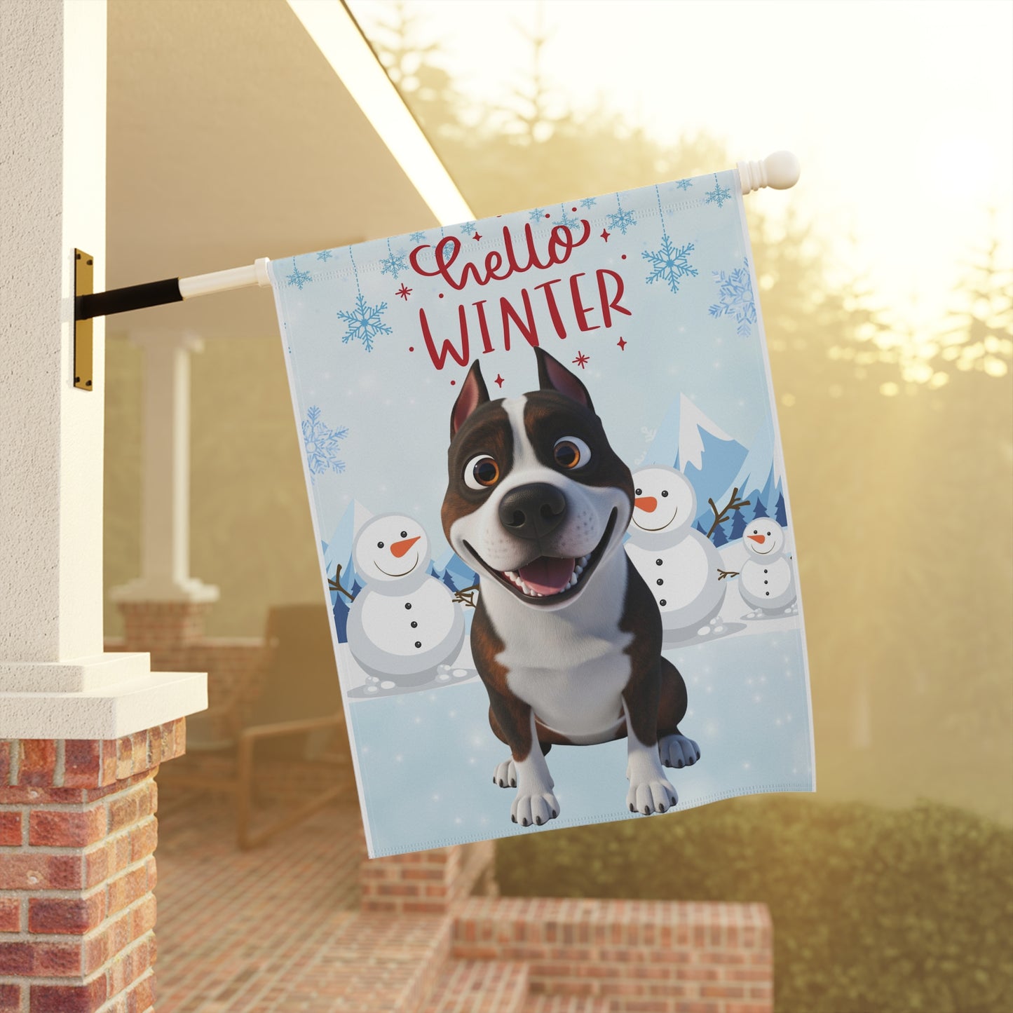 Staffy Hello Winter Garden Banner