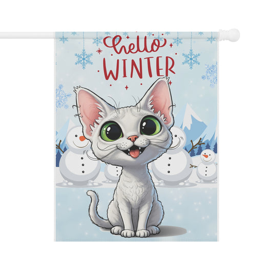 Devon Rex Hello Winter Garden Banner