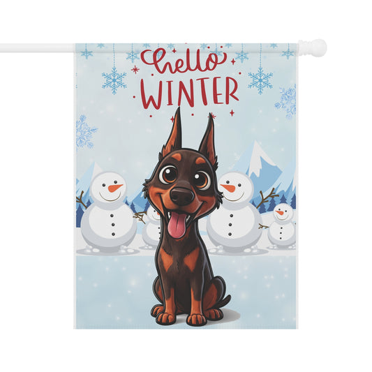 Doberman Hello Winter Garden Banner