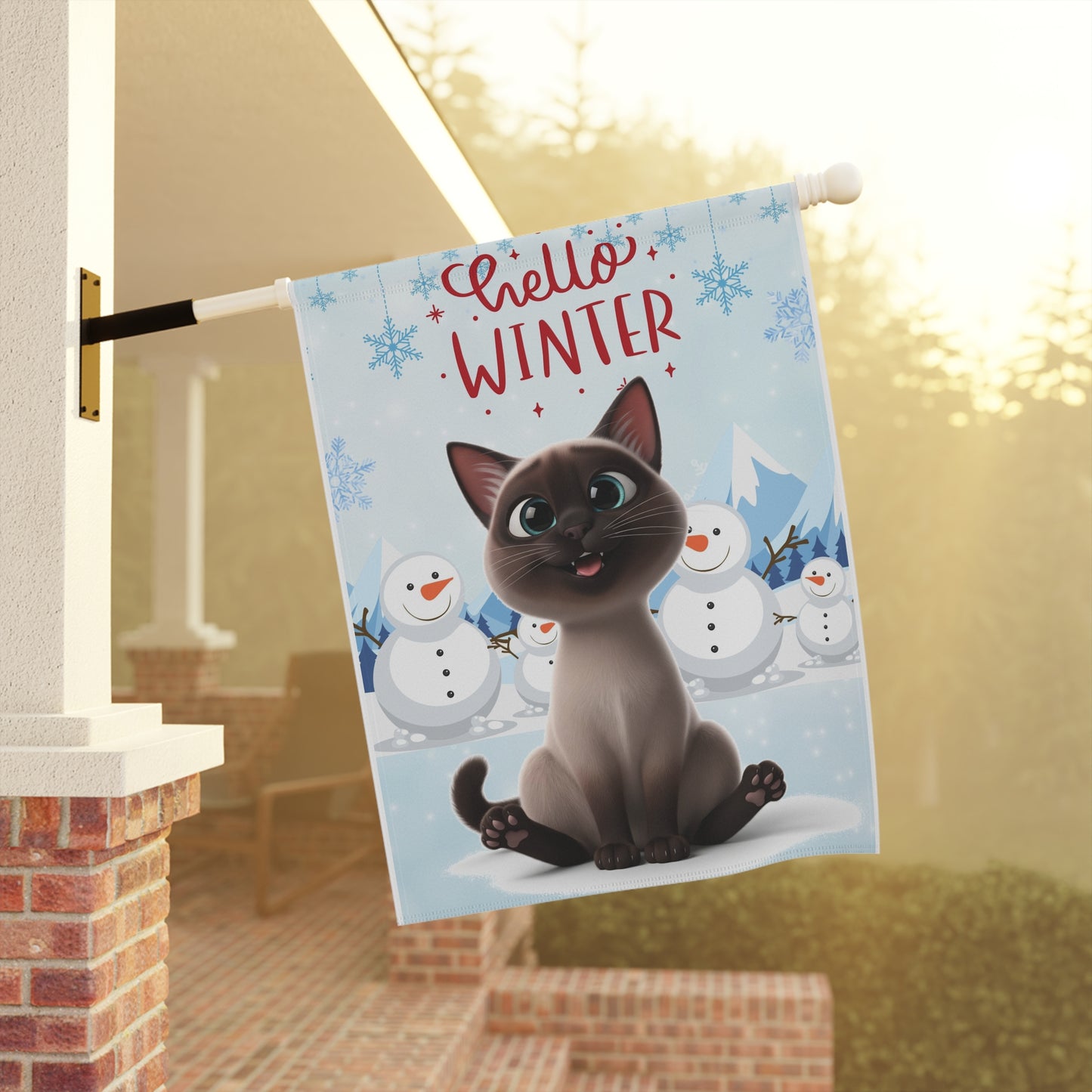 Siamese Cat Hello Winter Garden Banner