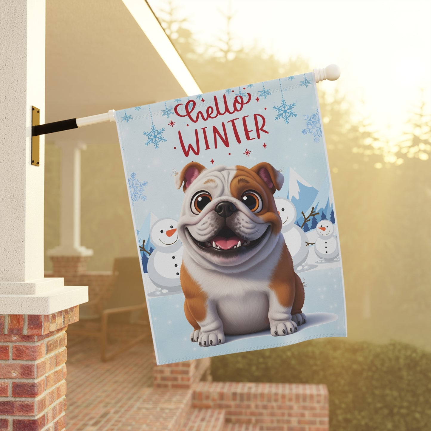 Bulldog Hello Winter Garden Banner
