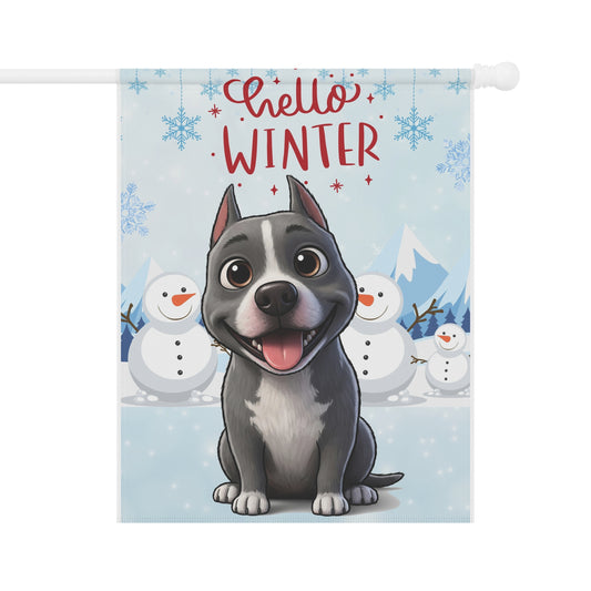 Staffy Hello Winter Garden Banner