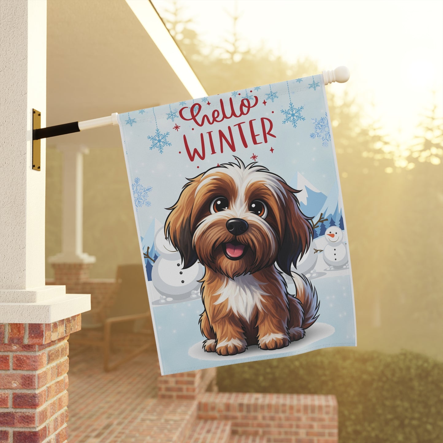 Tibetan Terrier Hello Winter Garden Banner