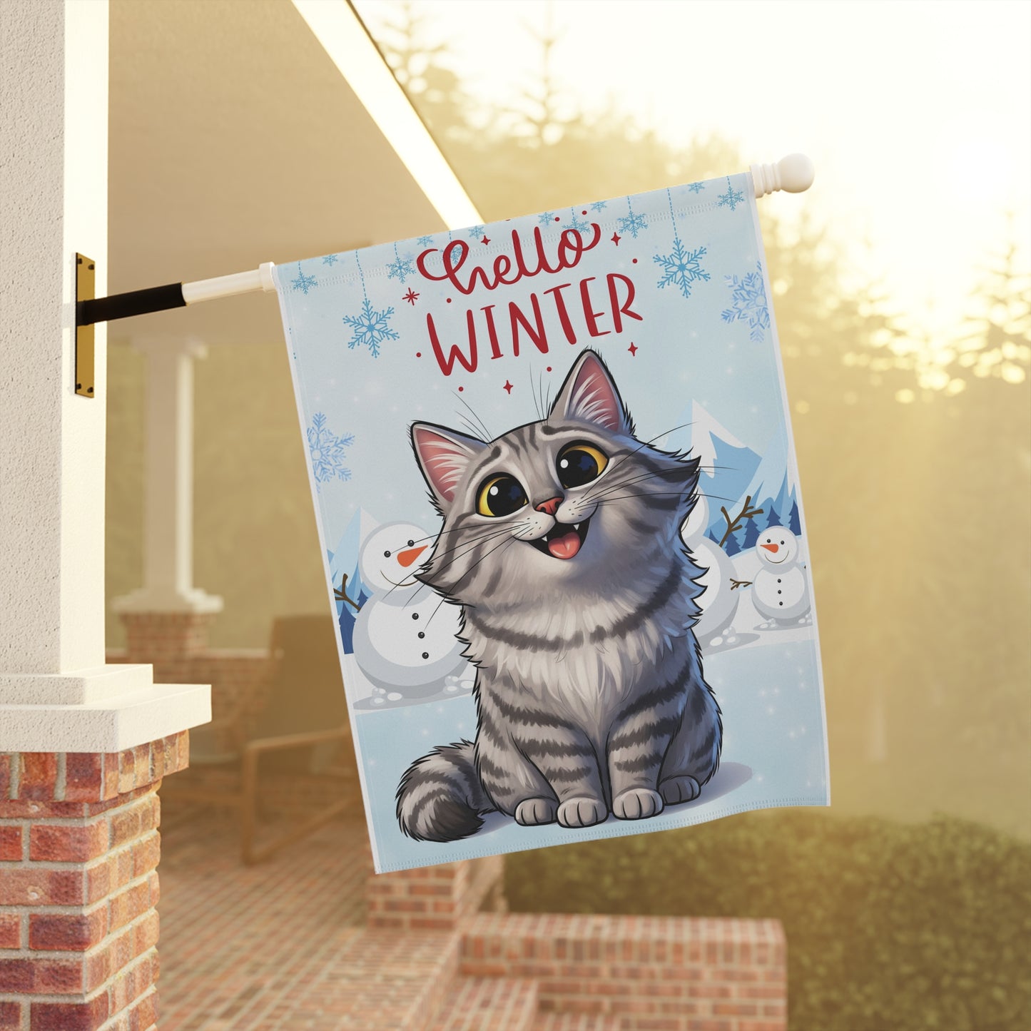Siberian Cat Hello Winter Garden Banner