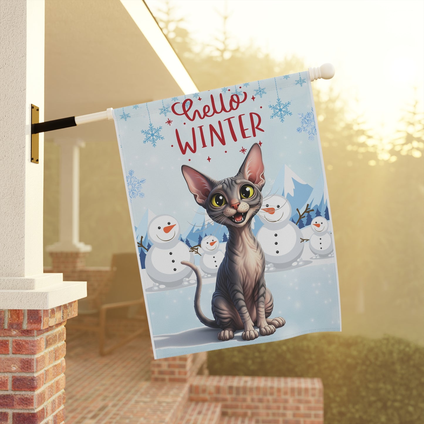Sphynx Cat Hello Winter Garden Banner