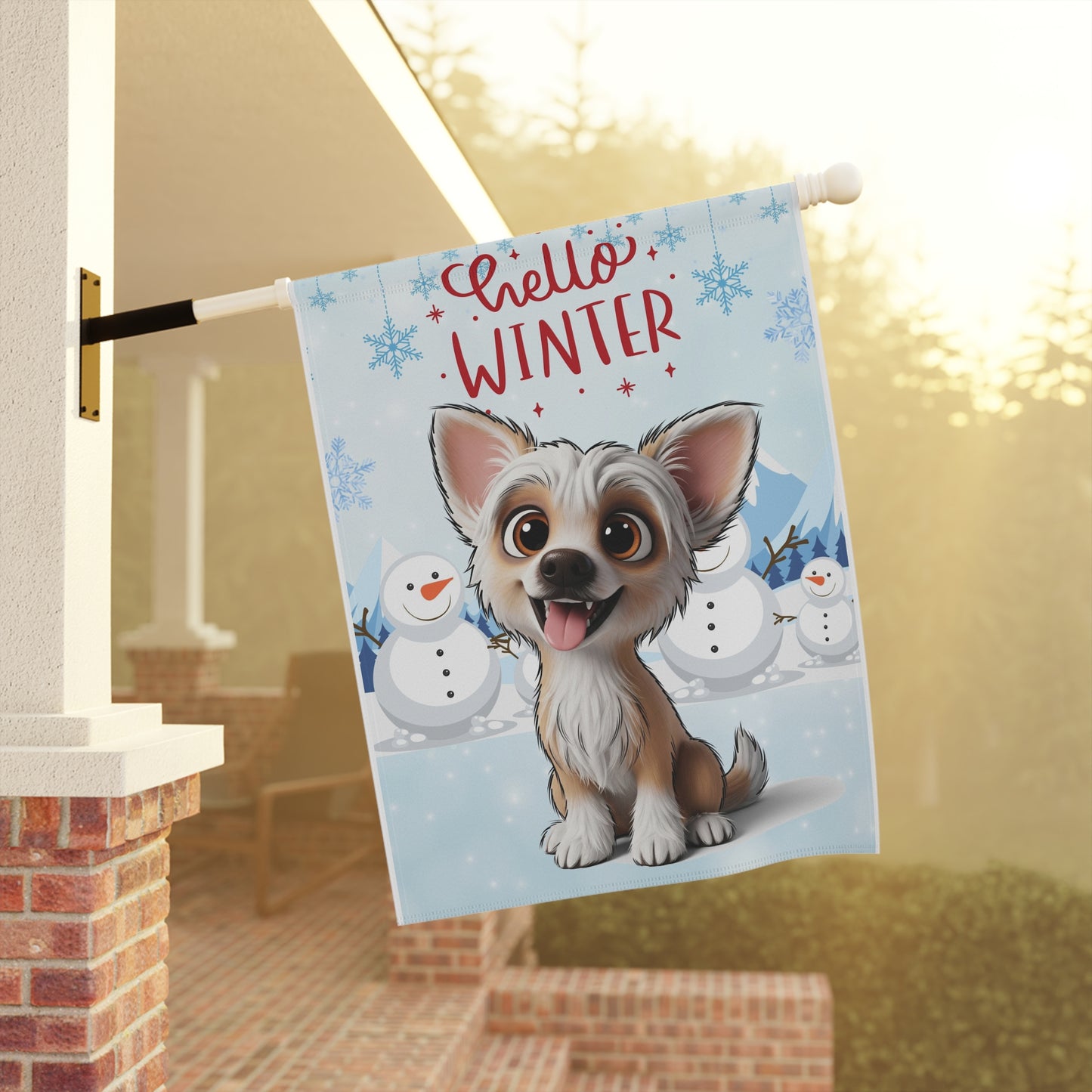 Chinese Crested Hello Winter Garden Banner