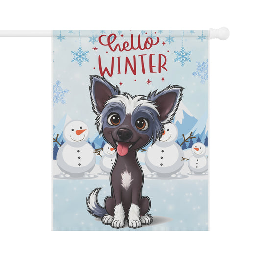 Chinese Crested Hello Winter Garden Banner