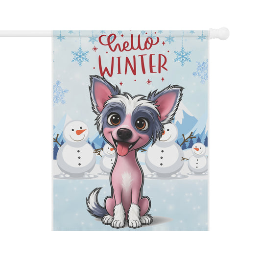 Chinese Crested Hello Winter Garden Banner