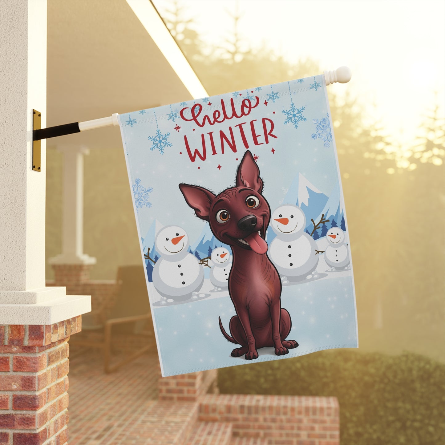 Hairless Dog Hello Winter Garden Banner