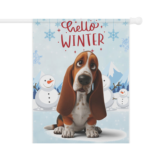 Basset Hound Hello Winter Garden Banner