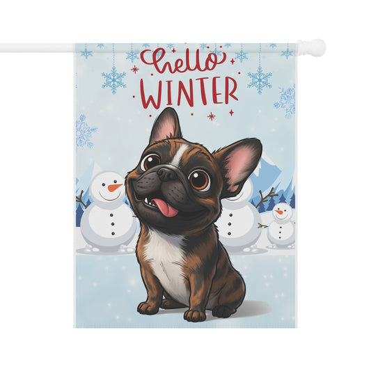 Frenchie Hello Winter Garden Banner