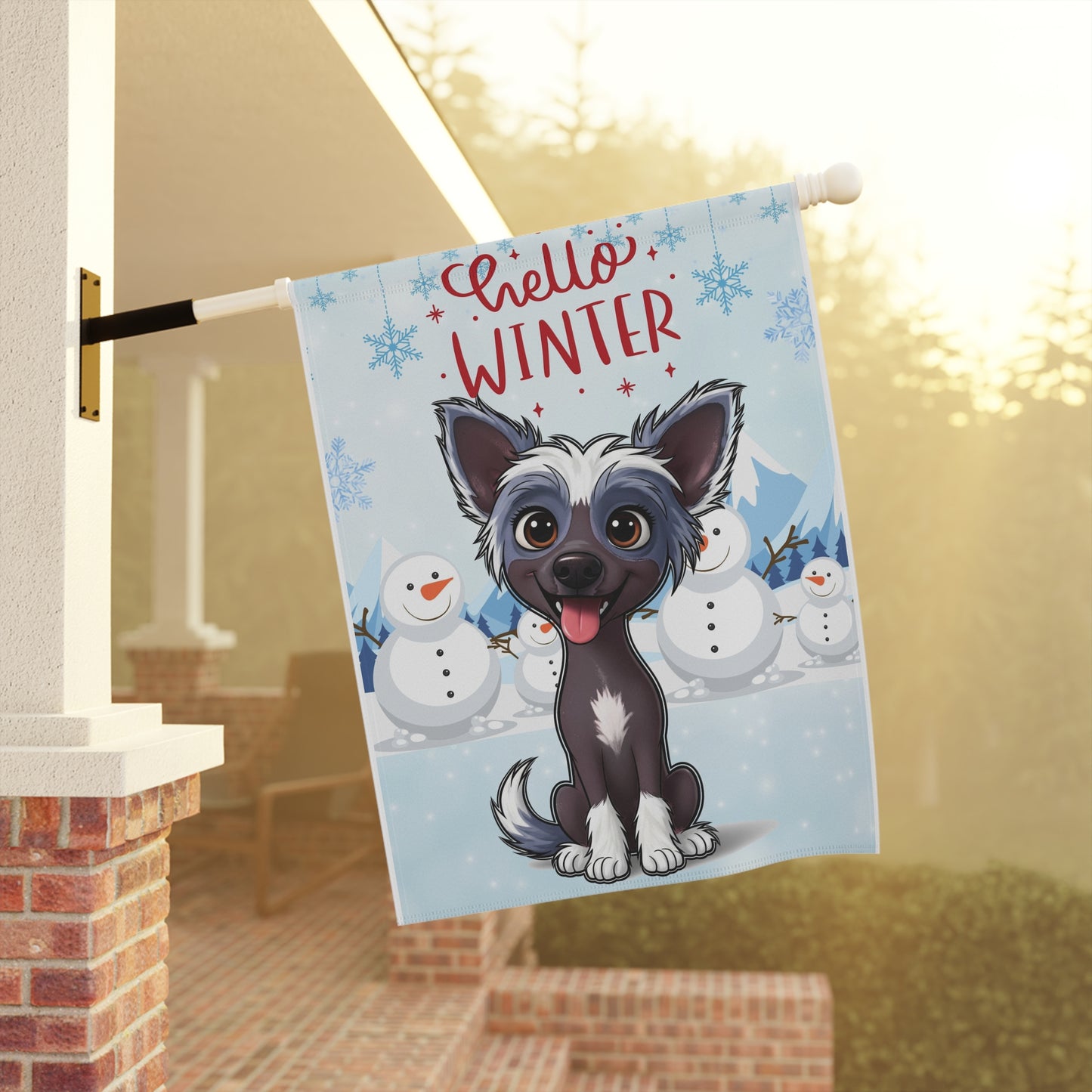 Chinese Crested Hello Winter Garden Banner