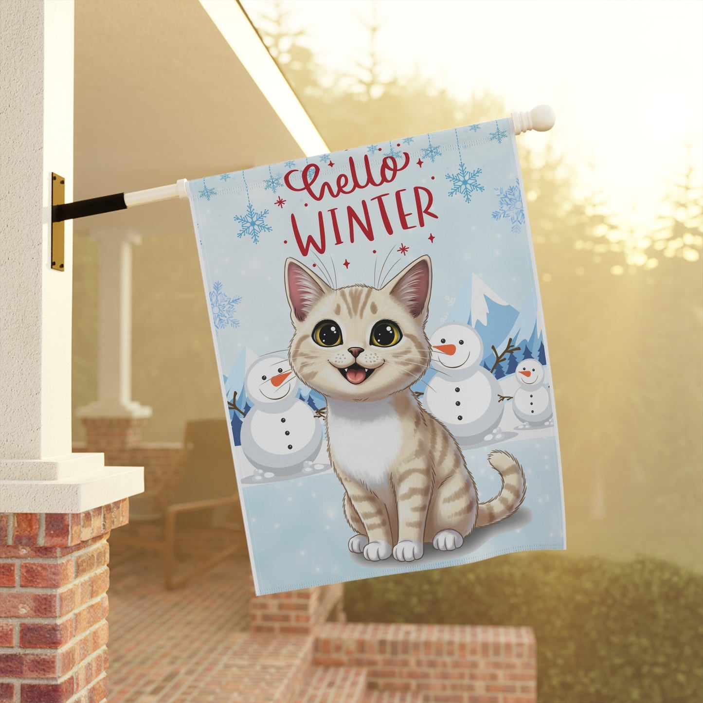 Short hair cream cat Hello Winter Garden Banner