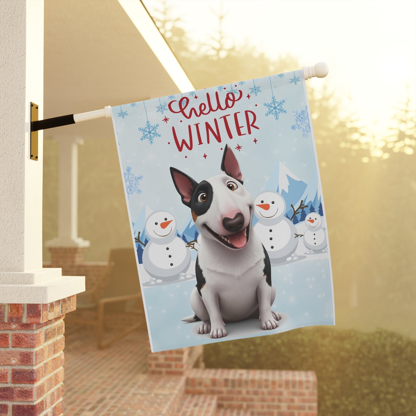Bull Terrier Hello Winter Garden Banner