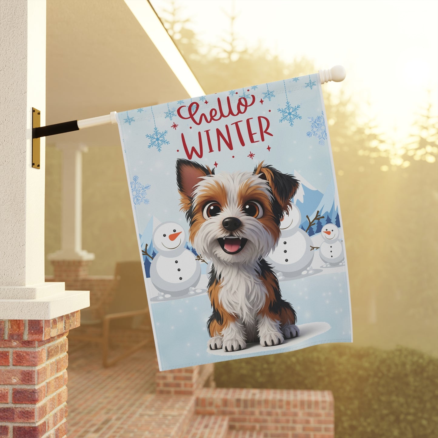 Yorkie Hello Winter Garden Banner