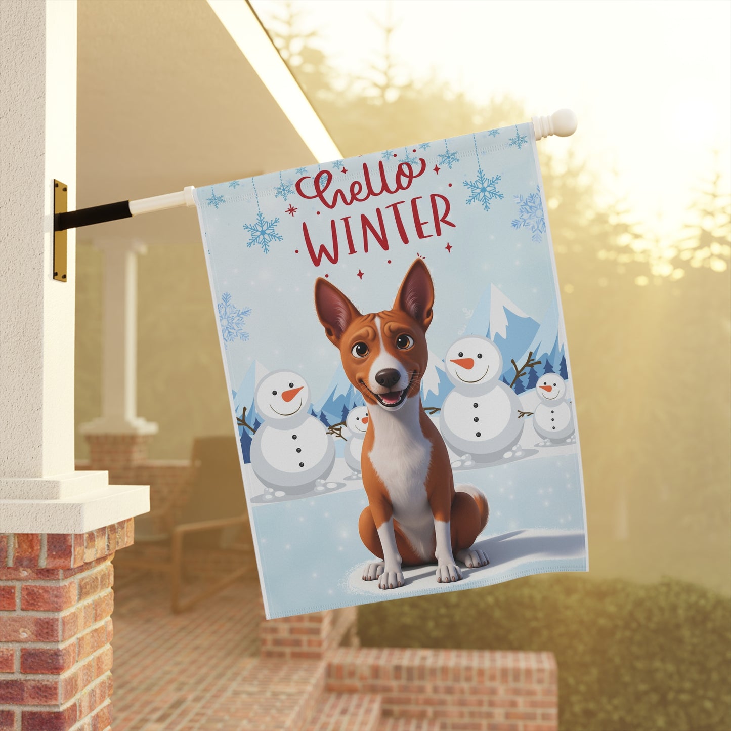 Basenji Hello Winter Garden Banner