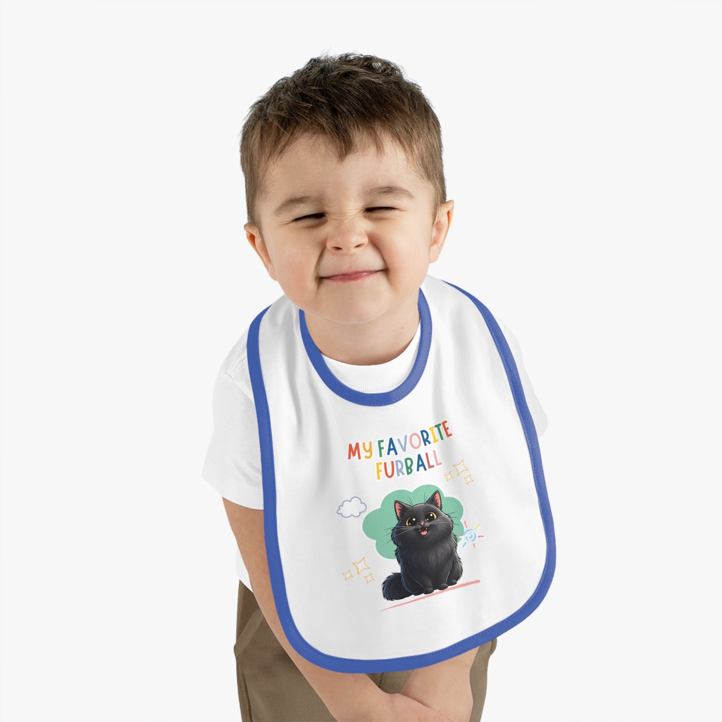 Long hair Black Cat Favorite Furball Baby Bib