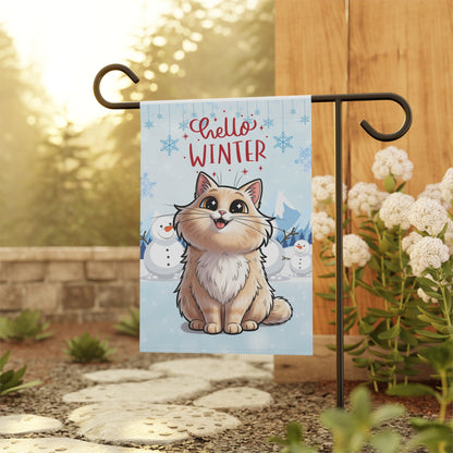 Long hair cream cat Hello Winter Garden Banner