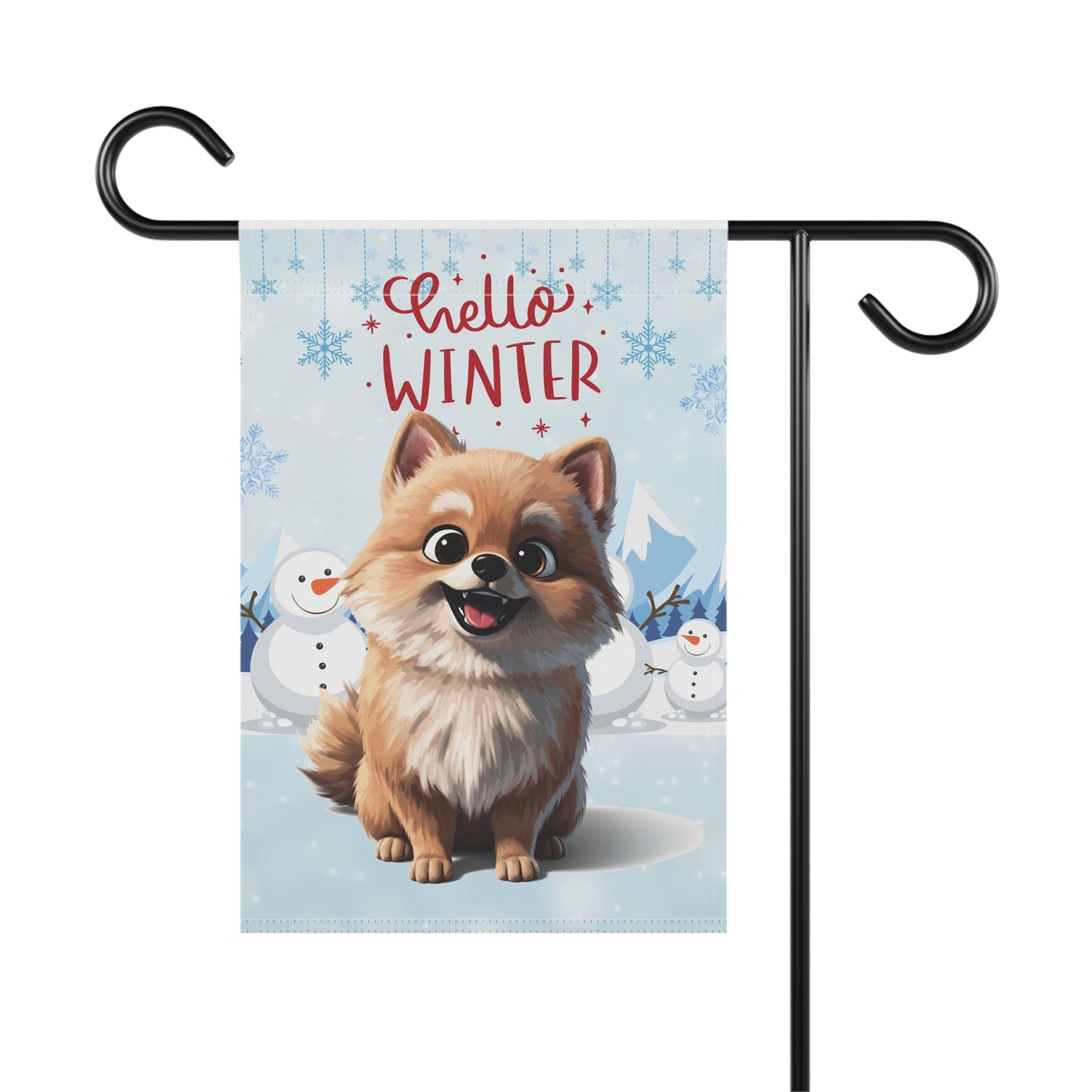 Pomeranian Hello Winter Garden Banner
