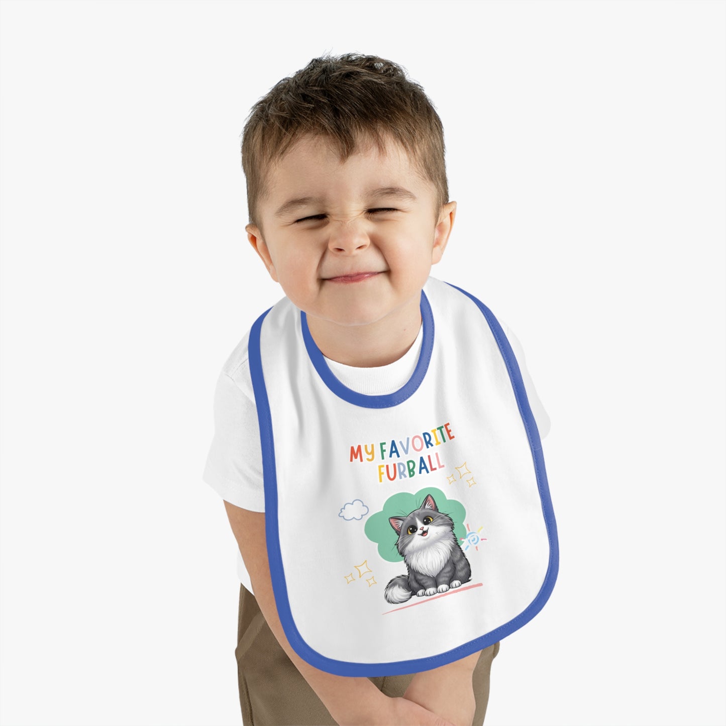 Long hair Bi-color Gray Cat Favorite Furball Baby Bib