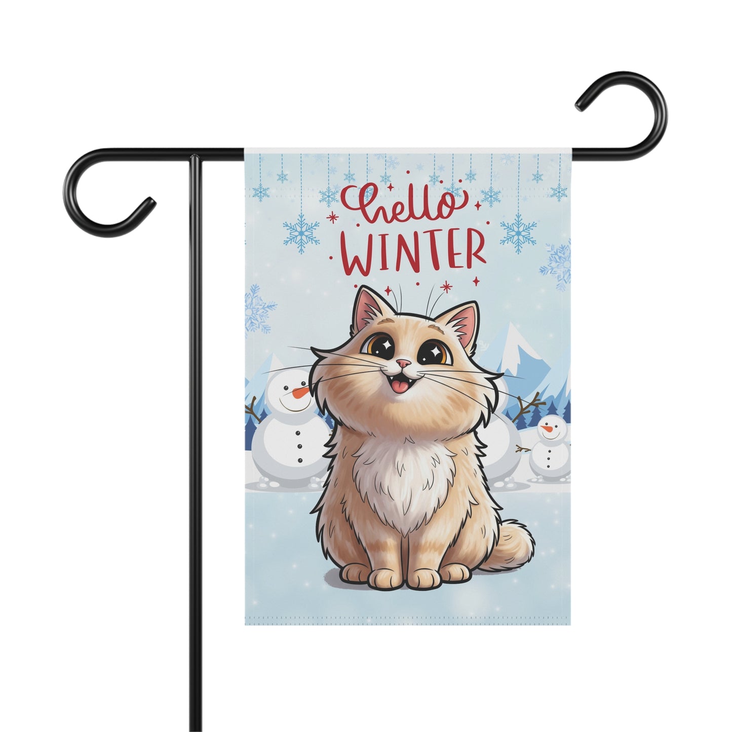 Long hair cream cat Hello Winter Garden Banner
