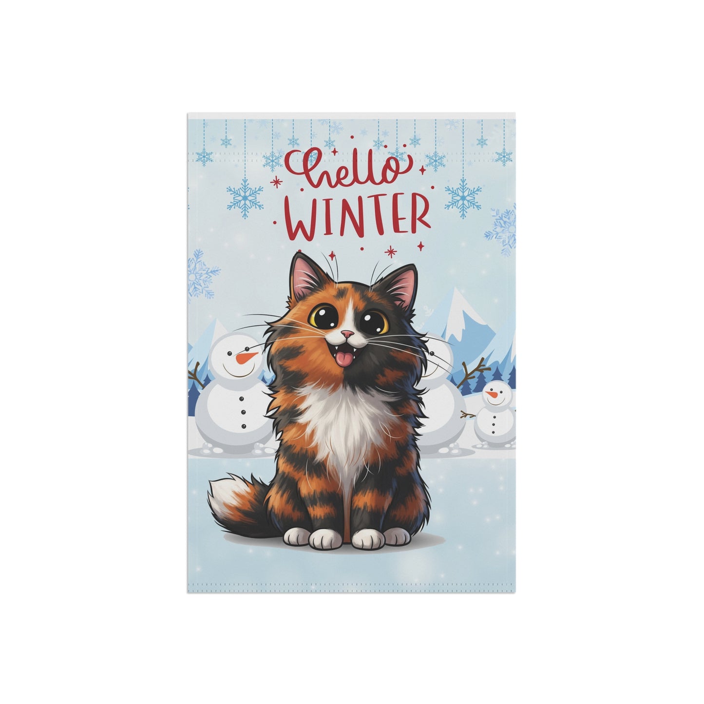 Long hair tortoiseshell cat Hello Winter Garden Banner