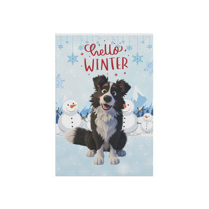 Border Collie Hello Winter Garden Banner
