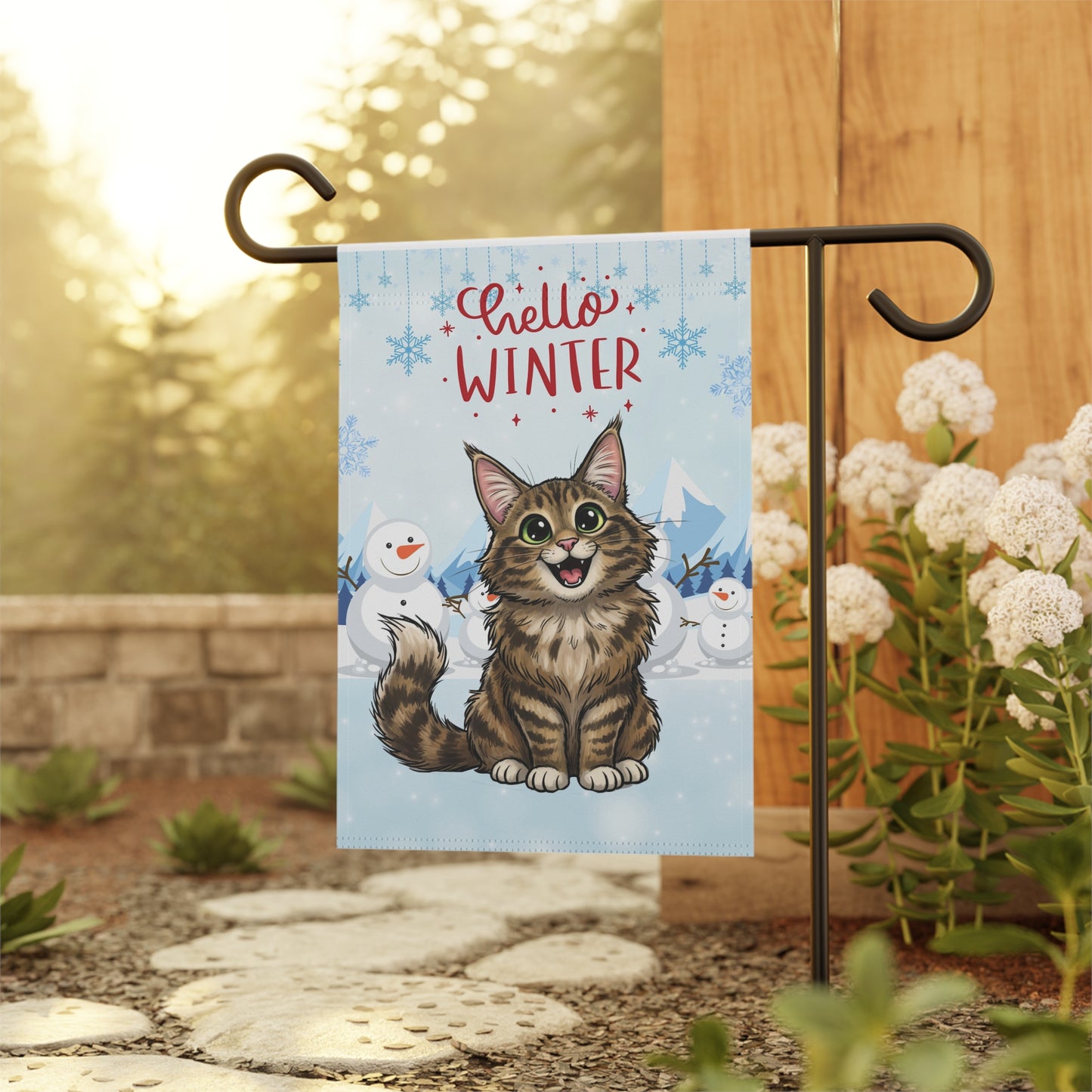 Maine Coon Hello Winter Garden Banner
