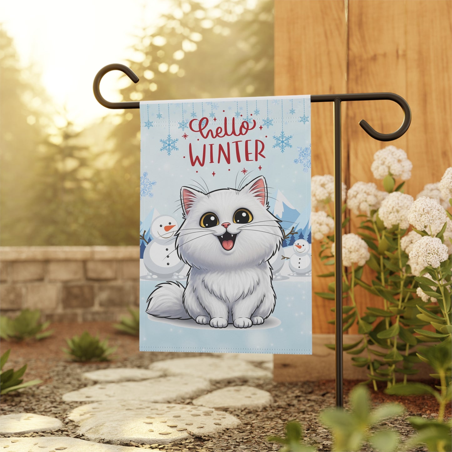 Persian Cat Hello Winter Garden Banner