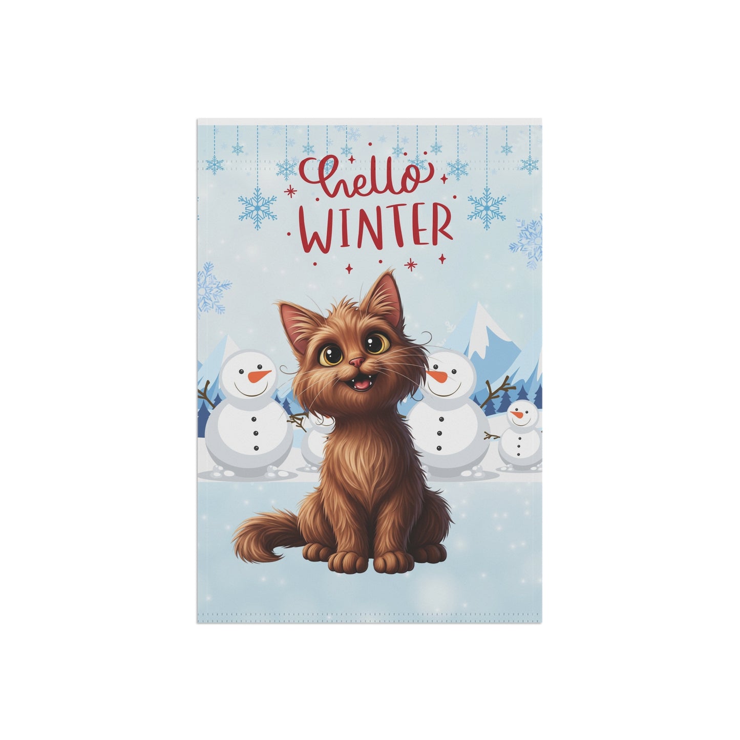Long hair brown cat Hello Winter Garden Banner