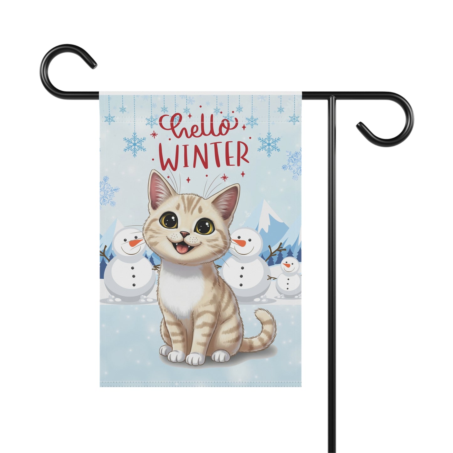 Short hair cream cat Hello Winter Garden Banner