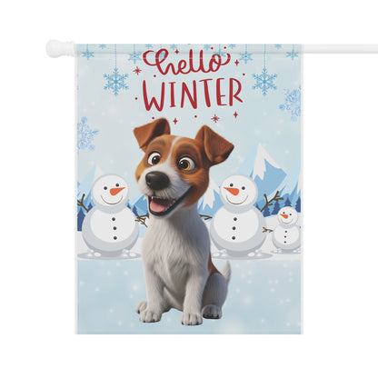Jack Russell Hello Winter Garden Banner