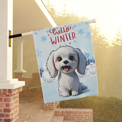 Maltese Hello Winter Garden Banner