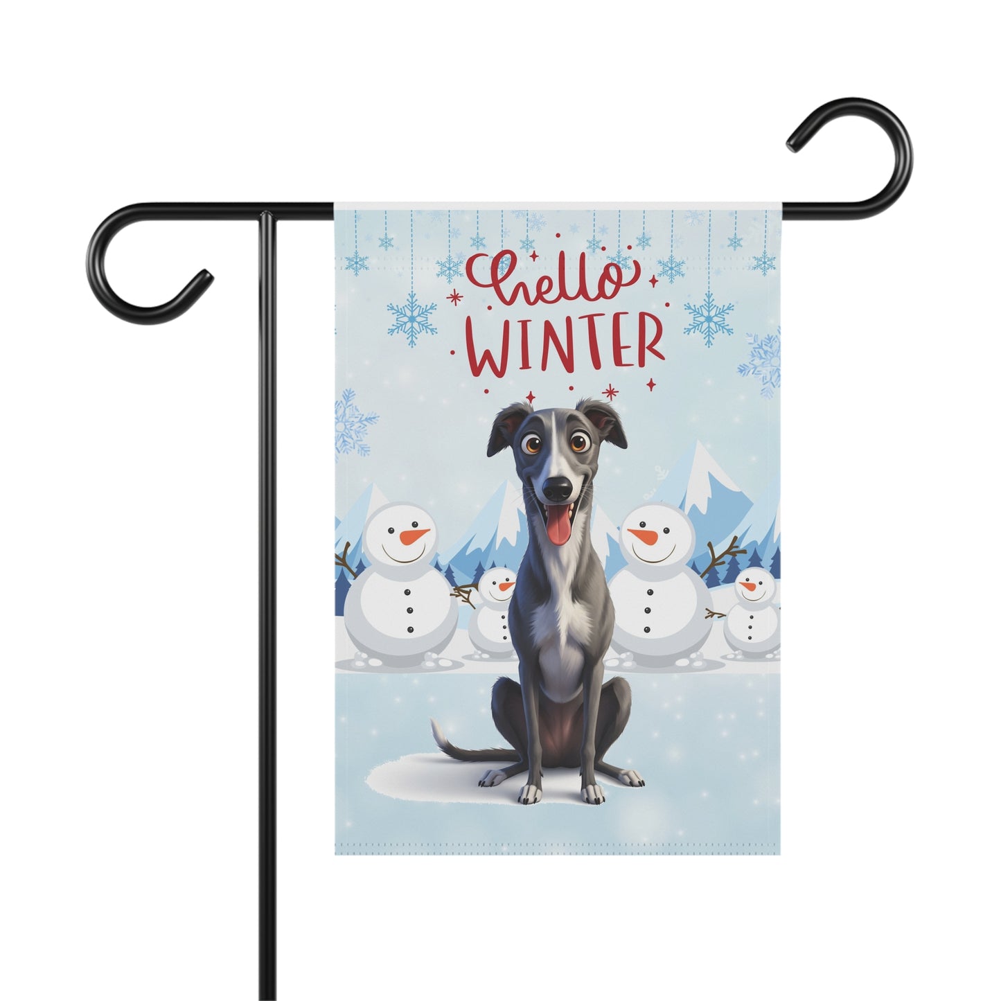 Greyhound Hello Winter Garden Banner