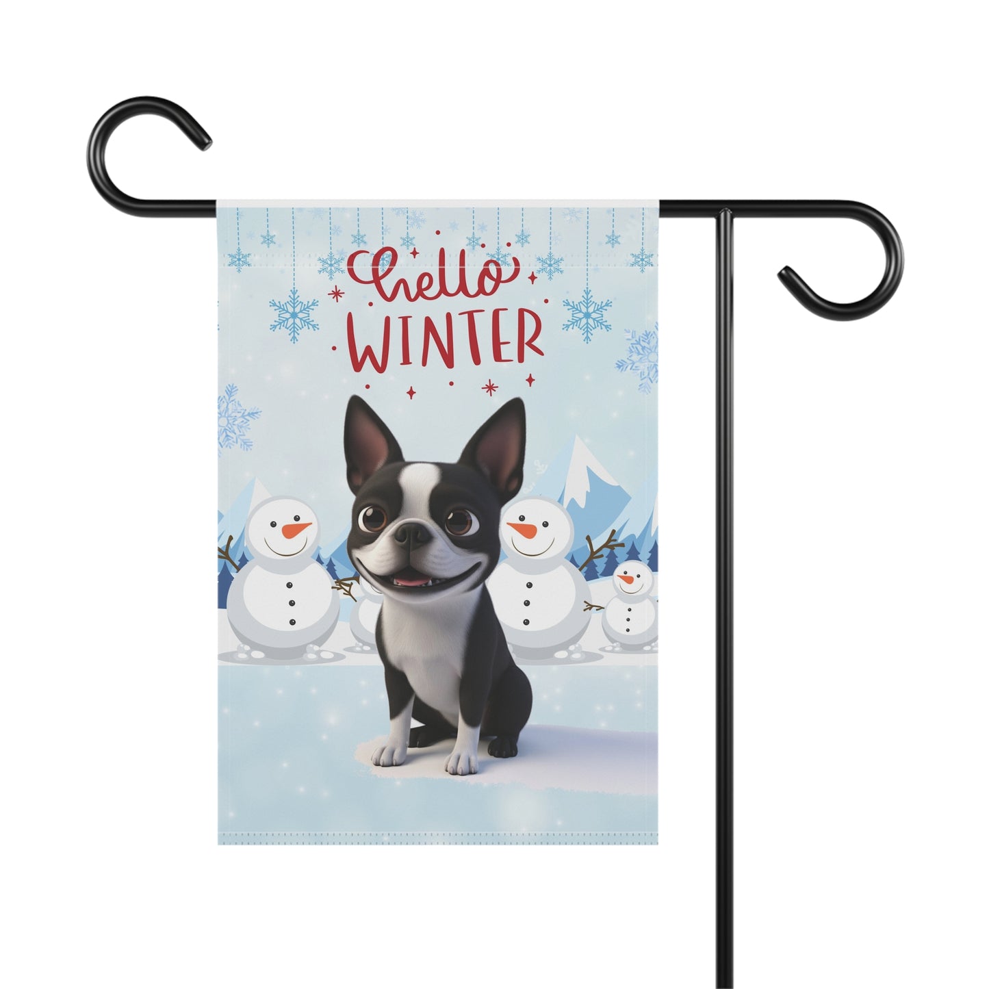 Boston Terrier Hello Winter Garden Banner