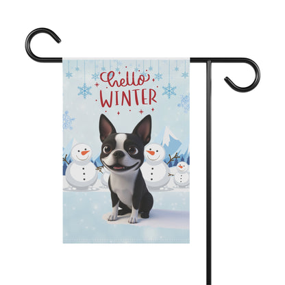 Boston Terrier Hello Winter Garden Banner