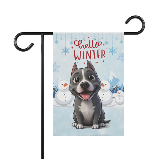 Staffy Hello Winter Garden Banner
