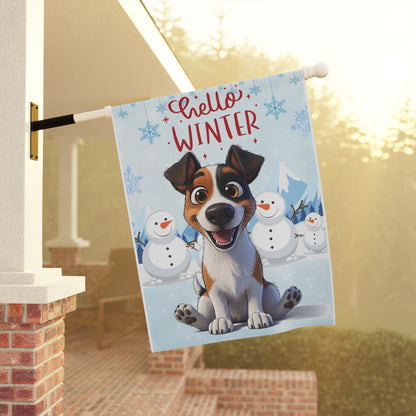 Jack Russell Hello Winter Garden Banner