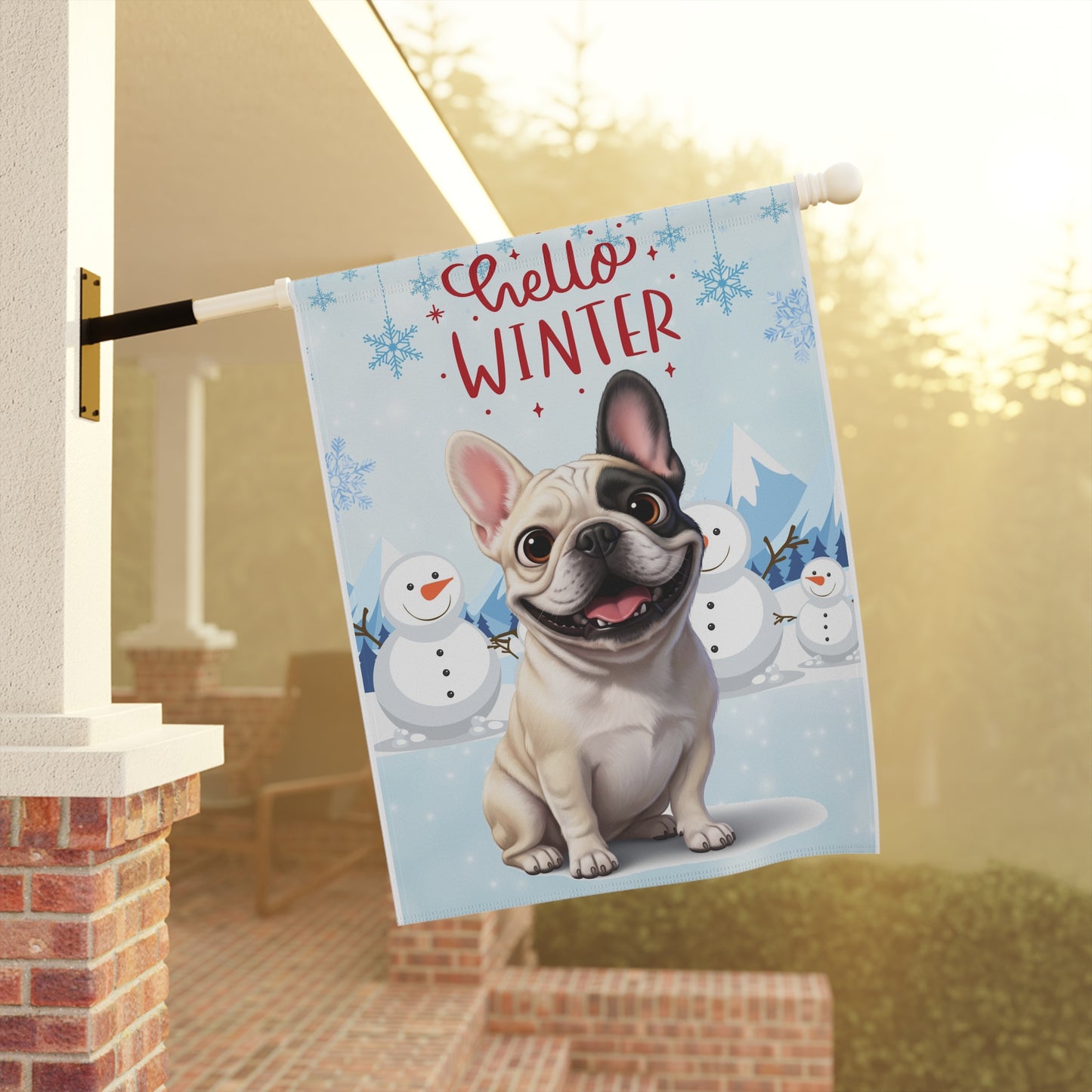 Frenchie Hello Winter Garden Banner